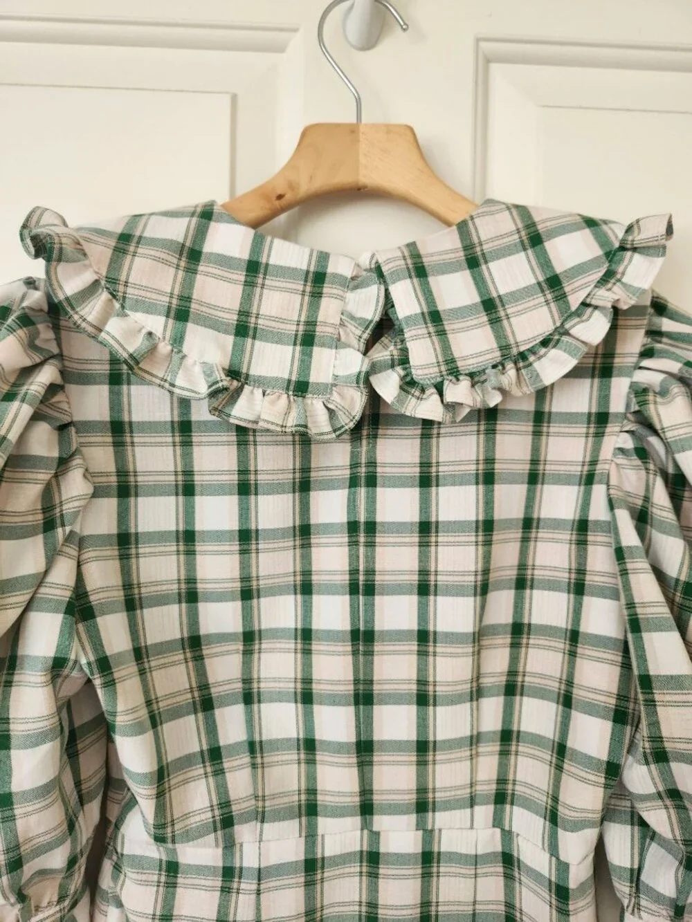 Nasty Gal Plaid Check Mini Dress Green Cream Ruffled Coquette Romantic Cottage - Picture 4 of 11